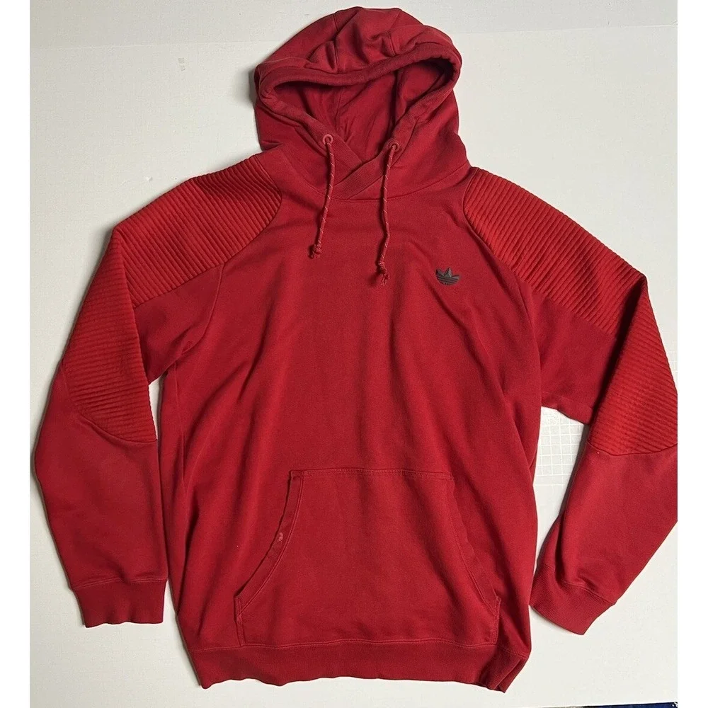 Adidas Originals Rubber Logo Trefoil Cross Neck Hoodie Red Mens Sz‎ L